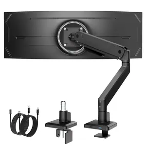 monTEK Single Monitor Arm with USB for Max 45 Inch Ultrawide Screens Adjustable Monitor Desk Mount Holds 35 Lbs Cable Management with C Clamp/Grommet Desk Mount, VESA 75/100mm