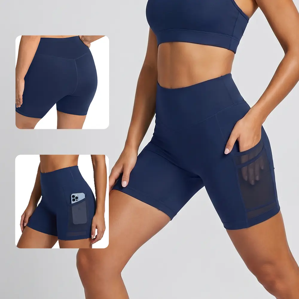 HSIA Aura Womens High Waisted Yoga Shorts with Pockets Cooling Mesh Splicing Workout Activewear Plus Size M-4XL