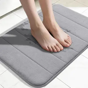 Memory Foam Bath Mat, Super Soft Absorbent Bathroom Rug Non Slip, Quick Dry, Machine Washable Floor Carpet for Tub Shower, Home Decor Accessories, 24x17, Grey