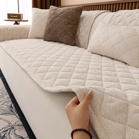 1PC Plush Reusable Sofa Cover – All-Season, Pet-Friendly & Scratch-Resistant, Non-Slip and Machine Washable Slipcover for 1/2/3 Seater Sofas, Solid Color Furniture Cover, Sofa Couch Covers for Living Room & Bedroom