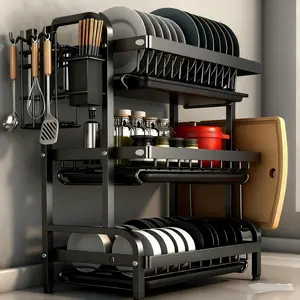 3 Tier Kitchen Storage Rack with Dish Drying Shelf, Utensil Holder, Cutting Board Rack and Spice Organizer for Countertop stainless