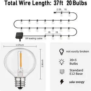 Solar string lights, 20 bulbs + 3 spare replacement bulbs, 37 feet waterproof solar LED string lights, adjustable warm white light, suitable for backyard, garden outdoor, porch, home, wedding, party decoration, perfect choice for Christmas.