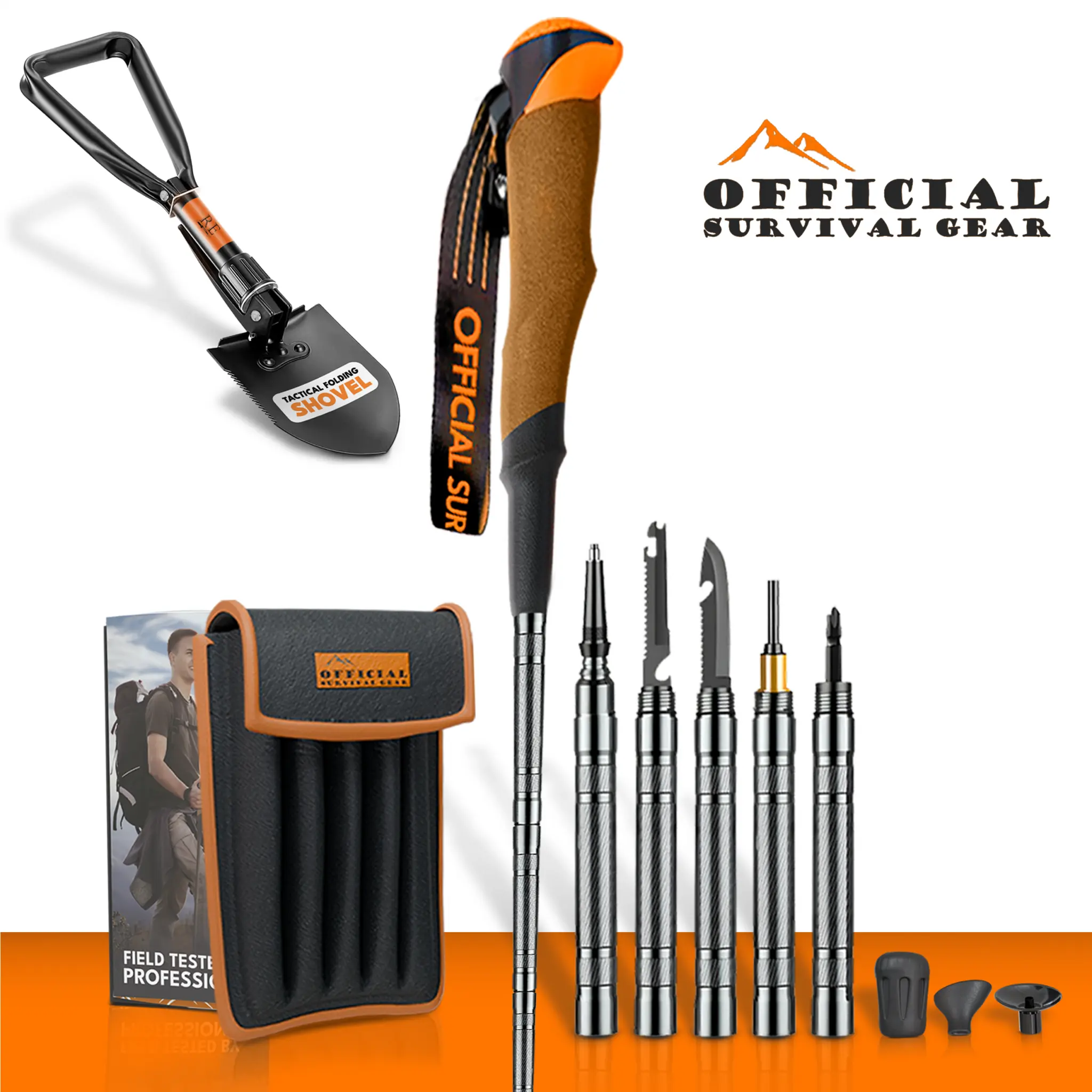 TrailGuard 14-in-1 Survival Walking Stick + Compact Shovel Bundle