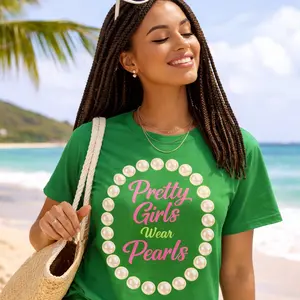 Pretty Girls Wear Pearls T-Shirt | Pink Script Pearl Graphic