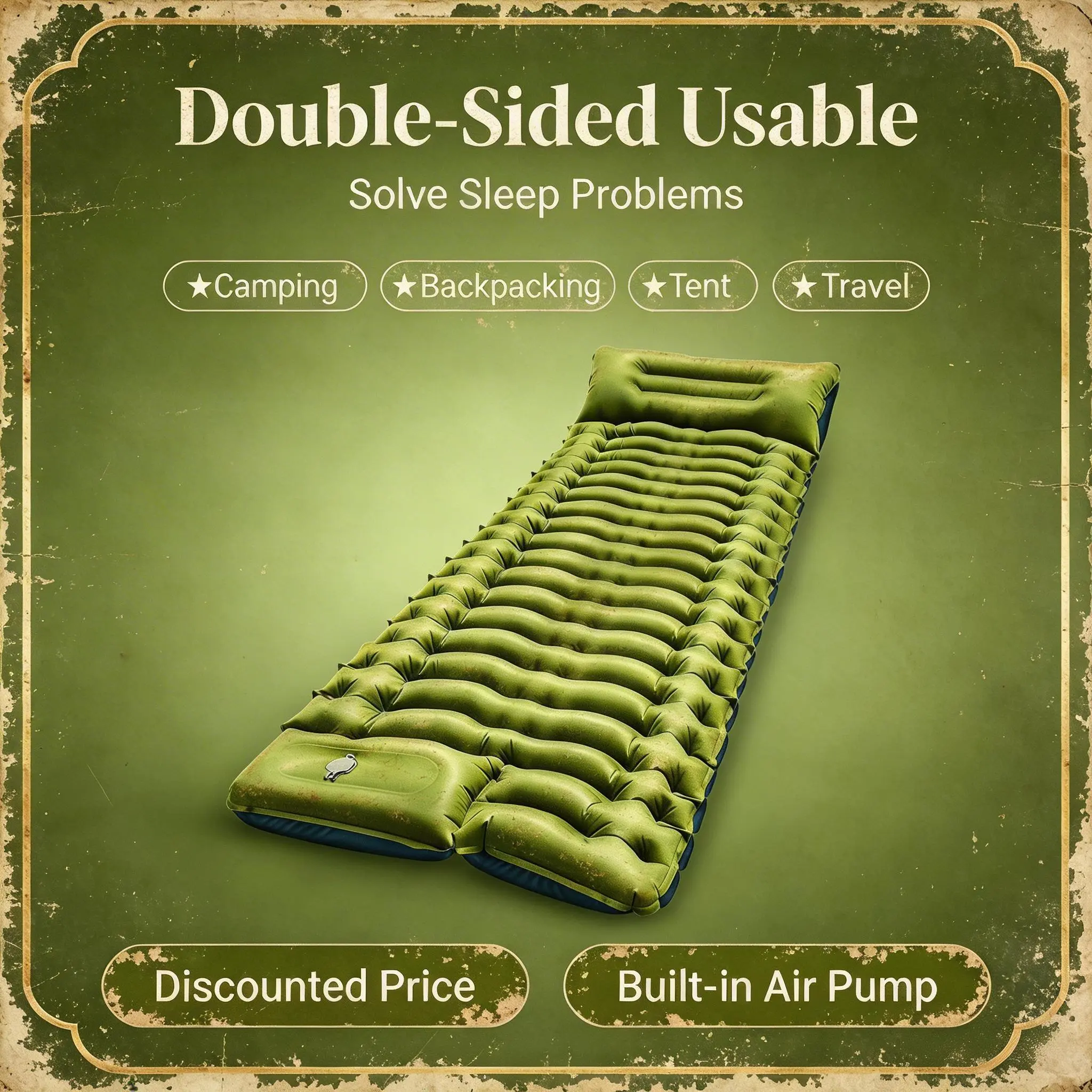 Double Inflatable Cot Pad - 190cm Long, Built-in Pillow & Medium Firm. Ultralight Ultra Compact, Dual-Use: Camping & Car Seat Bed for Outdoor Travel/Camp/Beach/Vacation/RV Bunk! Outdoorgear Sleeping Mat summerwins