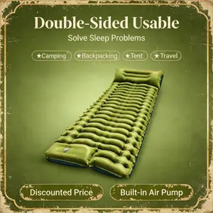 Double Inflatable Cot Pad - 190cm Long, Built-in Pillow & Medium Firm. Ultralight Ultra Compact, Dual-Use: Camping & Car Seat Bed for Outdoor Travel/Camp/Beach/Vacation/RV Bunk!
