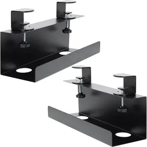 No Drill Clamp- 17 inch Power Strip  Management Trays, Under Standing Desk Steel Cord Organizer, Black, 2 Pack, DESK-CM6L-2B