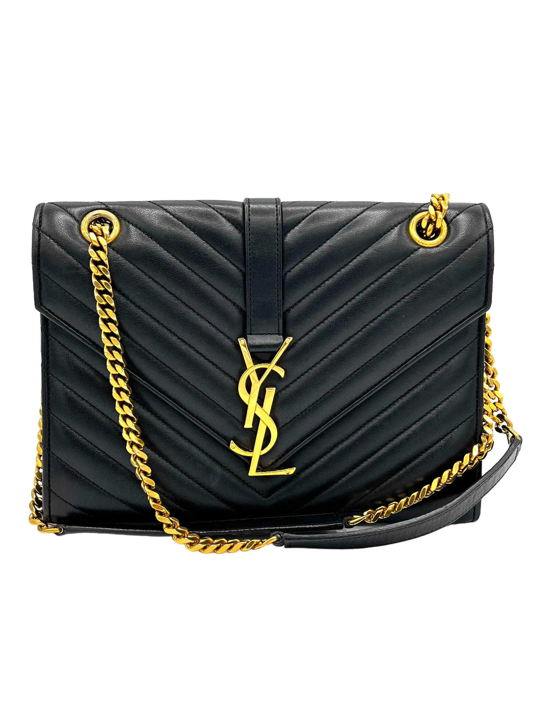 Pre-owned Yves Saint Laurent CALFSKIN LEATHER Shoulder Bags YSL MONOGRAM MATELASSE ENVELOPE BLACK