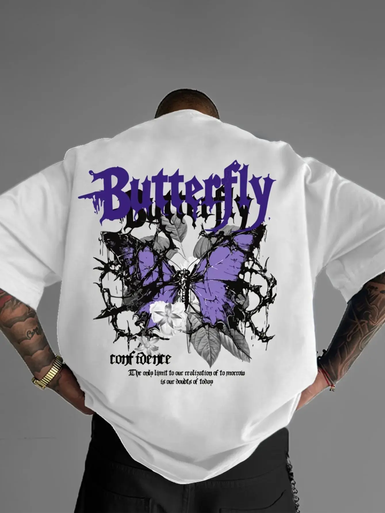 Men's Y2K Purple Butterfly Graphic T-Shirt - Oversized Relaxed Fit, Breathable Summer Casual Tee with Round Neck, Machine Washable for Home, Outdoor & Festive Occasions, Home Comfort Wear