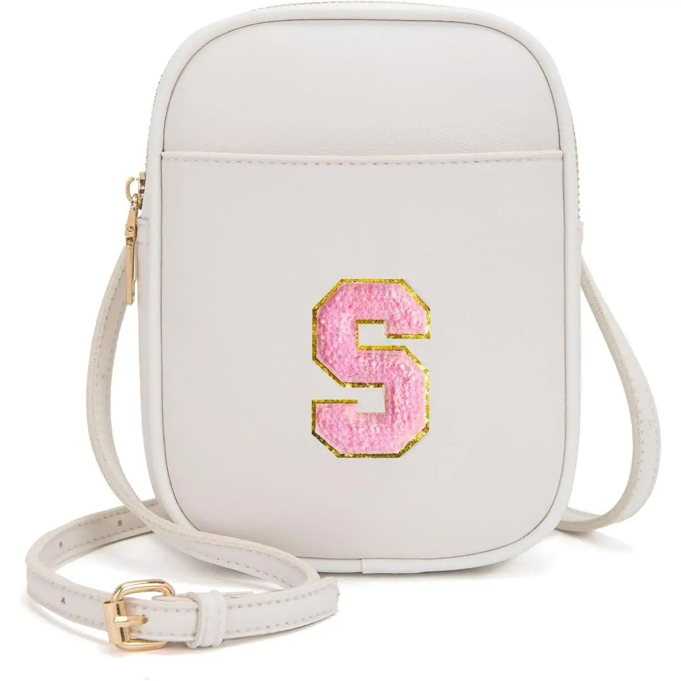 Toddler Initial Crossbody Purse - Cute, Chic PU Leather Bag with 3 Pockets, Personalized Preppy Gift for Toddler Girls (Beige S)