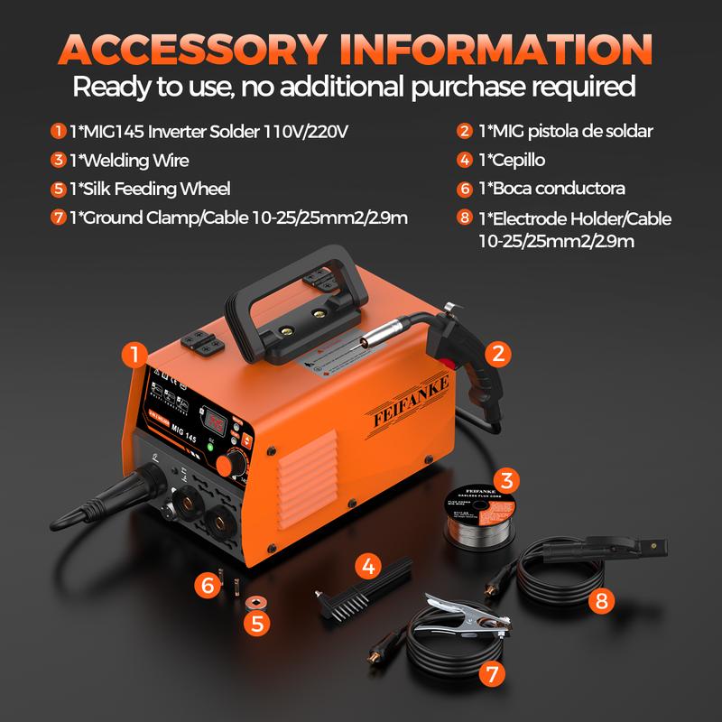 [2026 NEW ]FEIFANKE 145Amini  Welder machine with 110V, 3-in-1 MIG/ARC/Lift TIG mig welder ,IGBT Inverter synergic control ARC /MMA Welding Machine, protable LED Digtital Display Gasless Welder ,For Repair Work ＆DIY