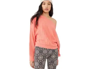 Free People Women's Cabin Fever Ribbed Sweater Coral L Womenswear Fuzzy