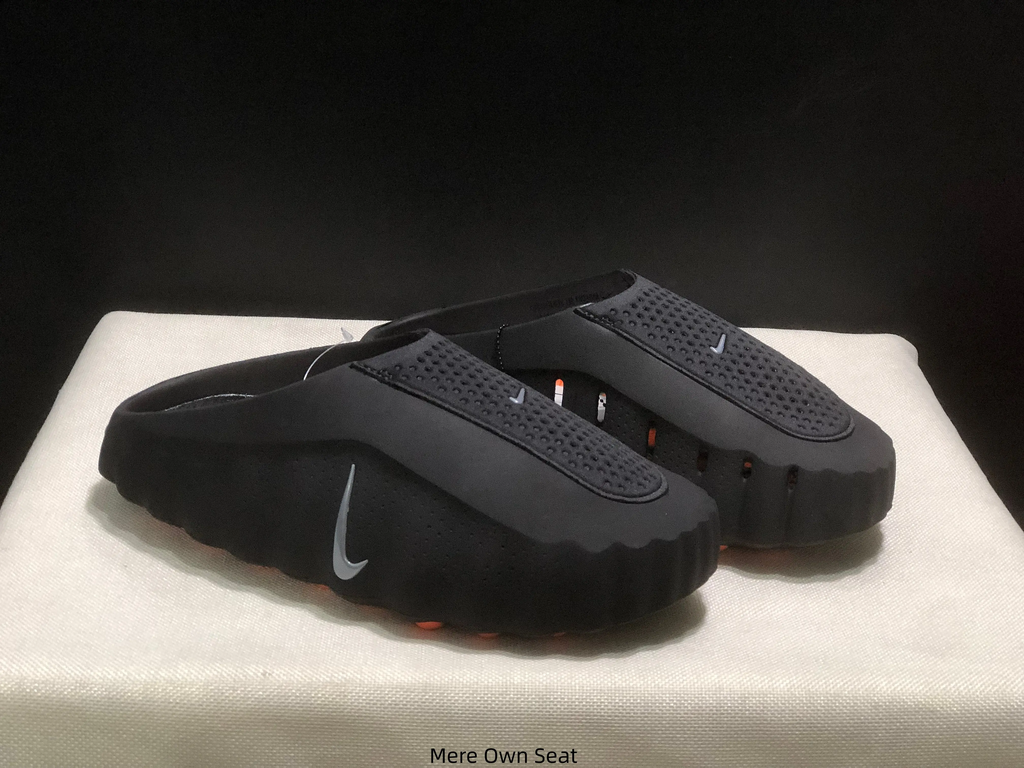 Black Hollow Thick Platform Slide Sandals with Gray Logo Breathable Non-slip Casual Closed-toe Slippers for Indoor Outdoor Daily Use