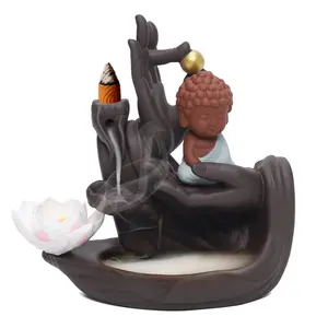 Buddha Hand Lotus Smoke Back Flow crystal bundle  Ceramic Incense Burner Tea Room Buddha's-Hand Reverse-Flow Incense Censer for Home Decoration Meditation See l