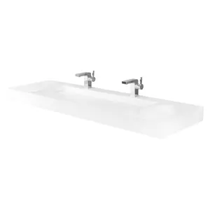 DAX Solid Surface Rectangle Top Mount Bathroom Sink, White Matte Finish, 62-4/5 x 18-7/8 x 4 Inches (DAX-AB-1371)