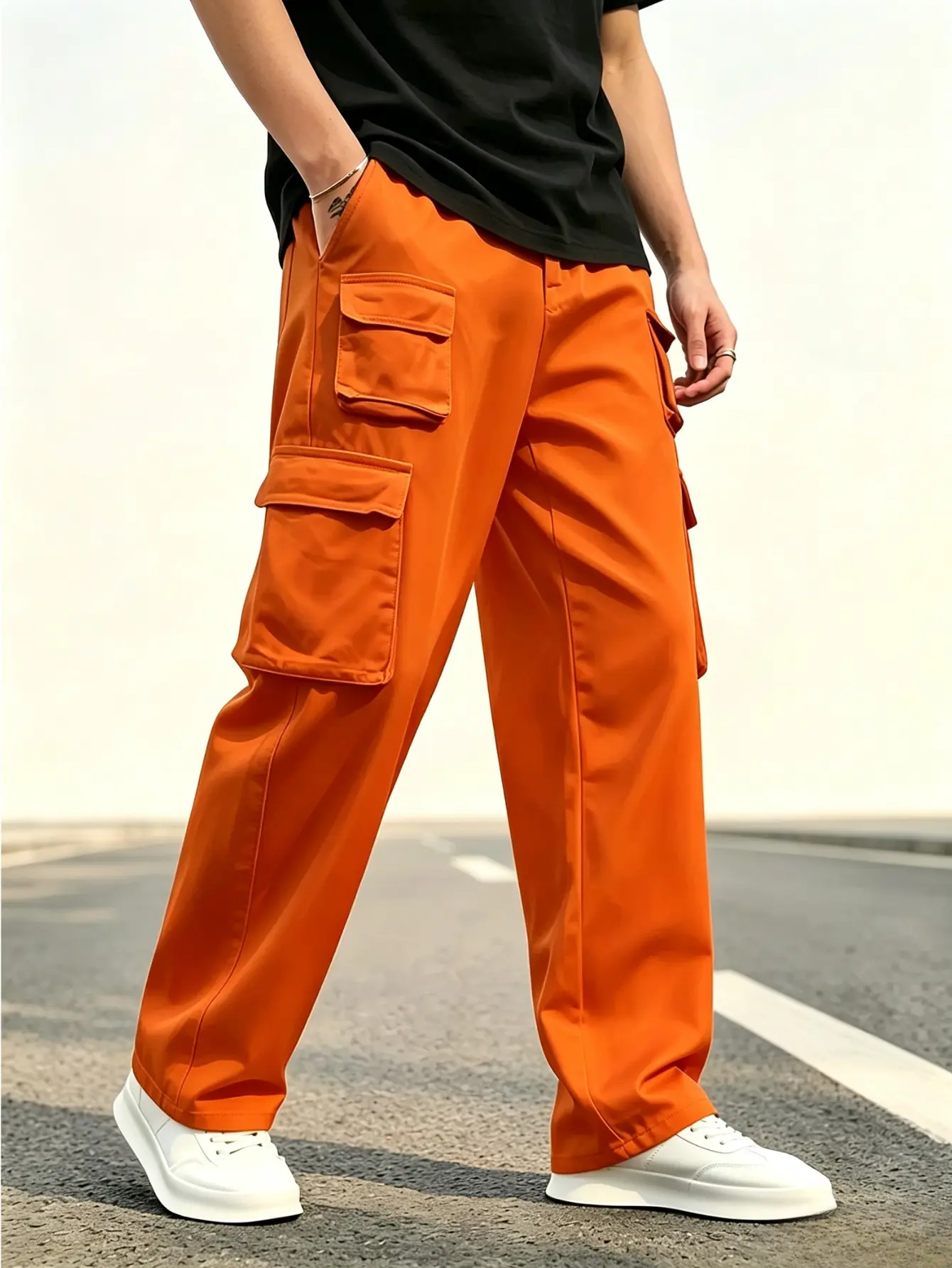 Men’s multi-pocket straight-leg cargo pants — casual, versatile straight-leg long trousers