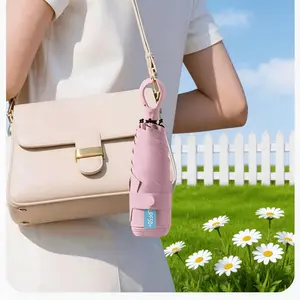 1PC Thickened and Reinforced Five-Fold Windproof Ultra-Light Mini Pocket Umbrella with Snap Hook - Compact Mini Umbrella: Portable, Stylish,, Manual Opening, Locking Handle, Multiple Colors Available, Lightweight Design for Easy，summer essential