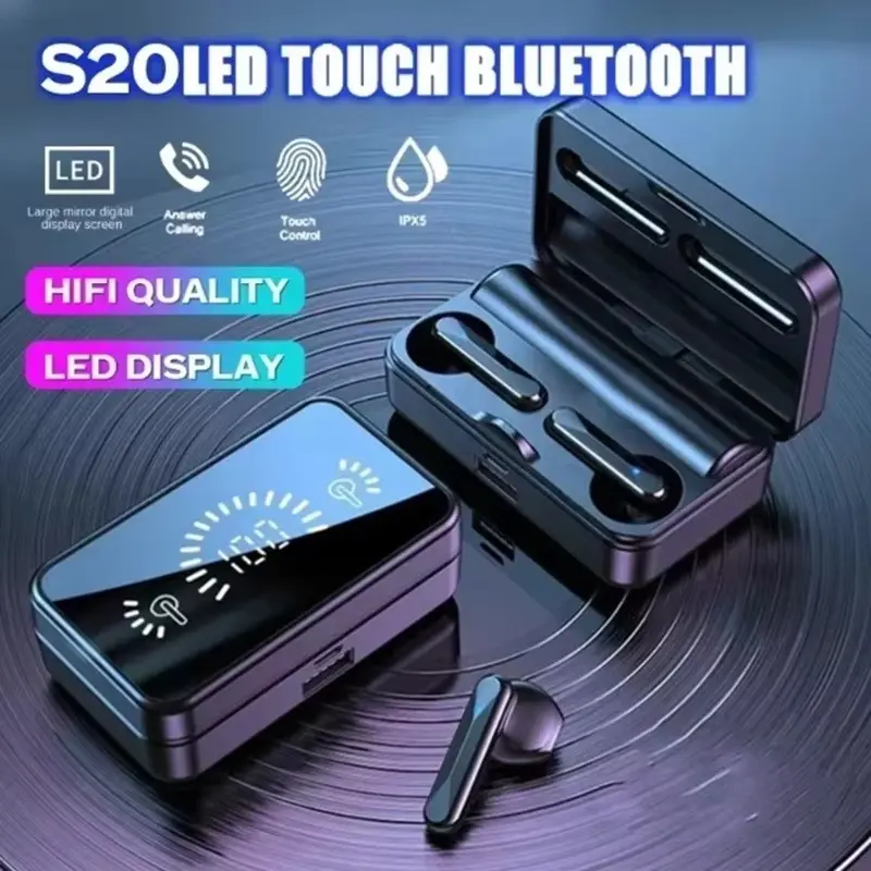 600mah High Capacity Mirror Display Bluetooth-compatible Earphones, Wireless Earphones Headphones, Noise Cancelling, Low Latency, Long Battery Life, Comfortable for Gaming, Sports, Office Calls