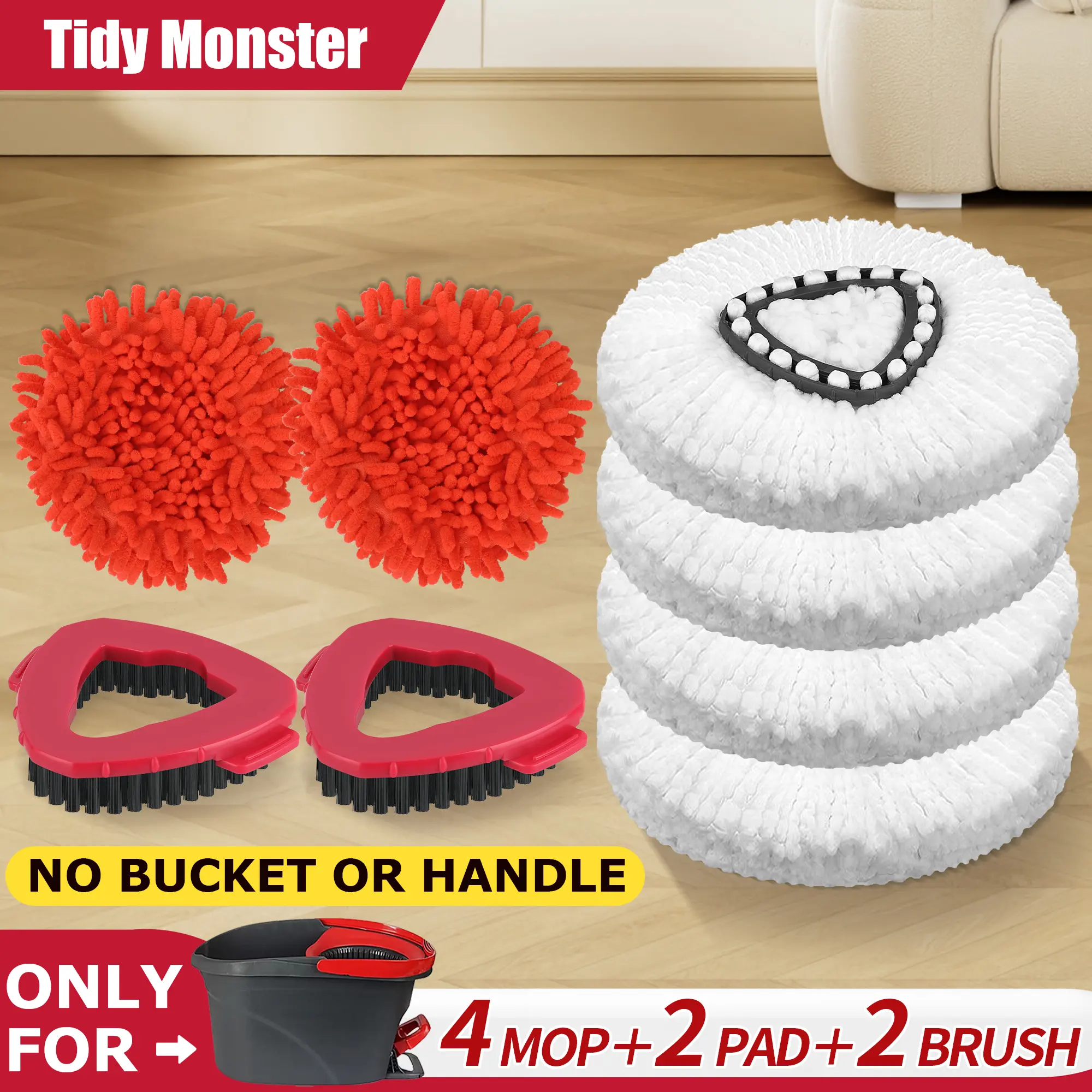 2PCRedPad+4MopHead+2BrushHead