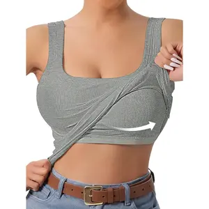 U-Back Workout Tank Tops for Women with Built in Bra,Removable Pads Racerback Sleeveless Gym Athletic Yoga Tops shirts