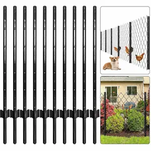10 Pack Heavy Duty Metal Fence Posts – 4FT/5FT/6F/7FT U-Channel Steel Stakes for Garden, Farm & Yard, No Dig, Black/Green
