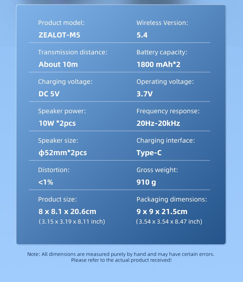 10W*2【ZEALOT】Portable wireless speaker, Magnetic Split speaker, RGB ambient light, outdoor Bluetooth speaker surround sound, TWS pairing,long battery life,supports USB/TF/AUX/BT smartphones. Ideal choice for family/car/party/camping/gift giving