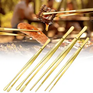 4Pcs/Set Gold Fine Long Tweezer Tongs,12'' and 10'' Stainless Steel for Kitchen,Food,Cooking,Repairing,Sea food and BBQ,Halloween Christmas Party Gifts,Hand Tools Kits