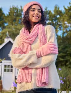 LyzerMia Womens Chenille Hat Gloves Scarf Set Winter Knit Touch Screen Gloves Warm Beanie with Gift Box