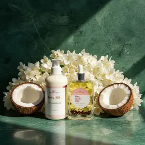 Cocoa Moringa Hydration Duo (No Shimmer) | Dry Body Oil + Body Silk | Cocoa Butter Coconut Vanilla Moisturizing Skin Set| Non Greasy | Brightening Body Skincare Women