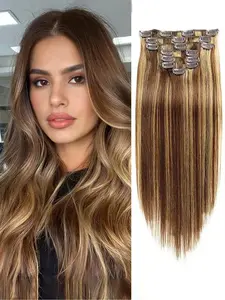 Clip in Hair Extensions for Women,Human Hair 4/27 Highlight Mix Blonde Human Hair Extensions Human Hair 18-26inch