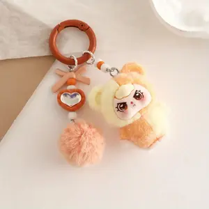 1 piece of color-block cute flocked DIY jewelry accessory keychain, a cartoon doll bag charm and phone strap pendant, suitable as a birthday or Halloween gift