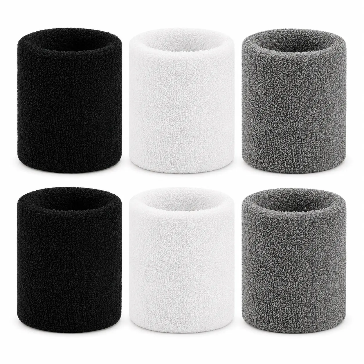 6 Pack Cotton Blend Terry Cloth Sports Wrist Sweatbands, Athletic Wristbands for Tennis, Basketball, Workouts