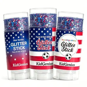 KIDGENIUS 4th of July Glitter Stick, Red-White-Blue Patriotic Safe Party Supply for Kids' Independence Day Celebration