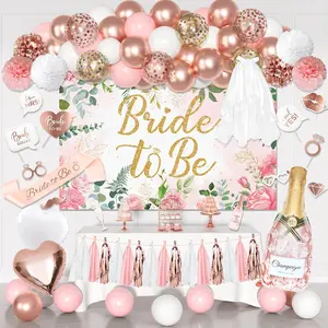 Bachelorette Party Decorations, Rose Gold Bride Shower Decorations Bride To Be Banner Backdrop Veil Sash Confetti Foil Balloons Tassel Paper Pom Poms Photo Props For Engagement Wedding Party Favors