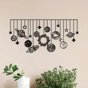 A 15.7x7.5 inch metal solar system wall art piece, modern laser cut space galaxy decoration, creative home decoration sculpture, unique wall decoration, new home gift, artistic style