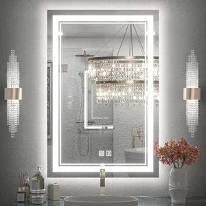 Smart LED Bathroom   large  Mirror - 23.62 x 15.75in Vertical Wall-Mounted Bathroom Fixture, White Light, Dual Touch Buttons, Long-Press Brightness Adjustment, Defogging Function, Gift Box Packaging, US Standard Plug anti-fog polished glass vanity front