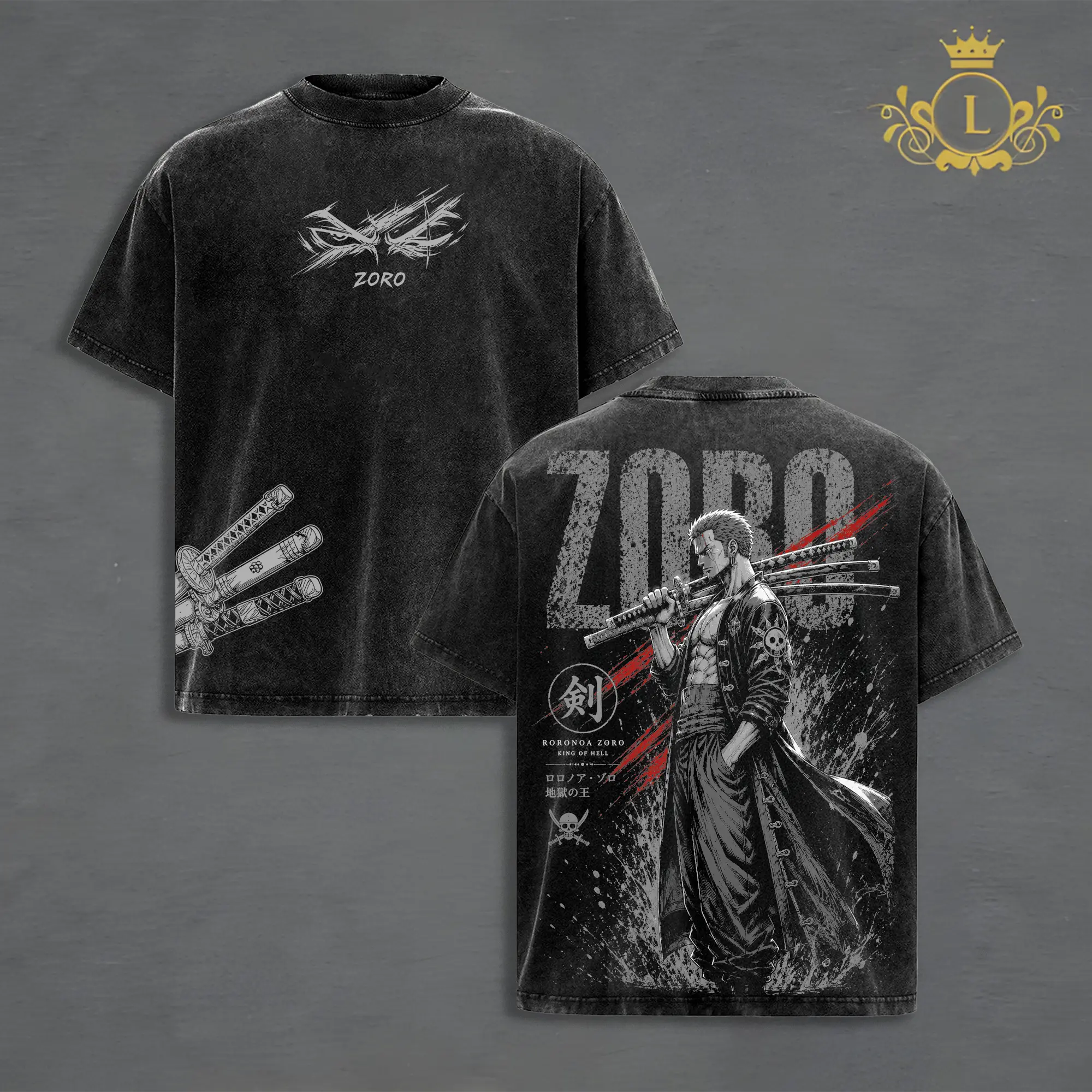 Roronoa Zoro One Piecee Anime Graphic T-Shirt, Three Sword Style Oversized Tee, Pirate Hunter Manga Shirt, Japanese Streetwear, Vintage Washed Graphic, Harajuku Fashion, Gift for Anime Fans, Unisex Cotton Tee