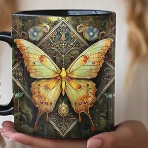 Gold and green butterfly William Morris style, Nature lover gift, Coffee cup, Tea lover gift, Butterfly , Kitchenware, Morning Coffee #813
