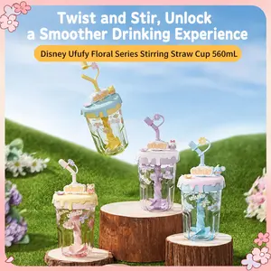 Disney Ufufy flower-patterned stirring straw cup/water tumbler featuring Minnie & Winnie Bear—stylish summer leisure essential; great gift idea #SummerVibes
