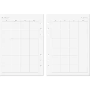 Planner Insert Refills 6-Hole Ringbound 54 Sheets 120gsm 80lb 5.8x8.3in (Monthly, A5)