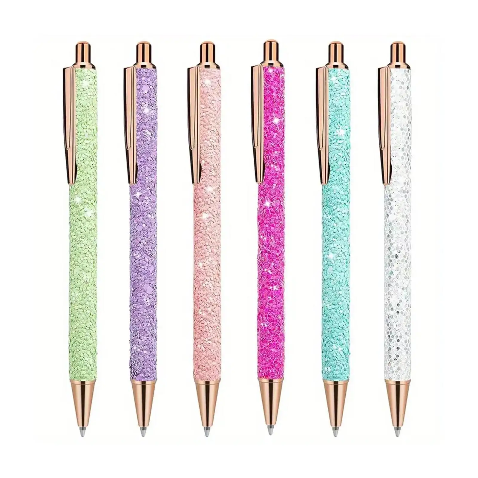 6pcs Glitter Gel Pen, Cute Retractable 1.0mm Black Ink Writing Gel Pen for Home Office School