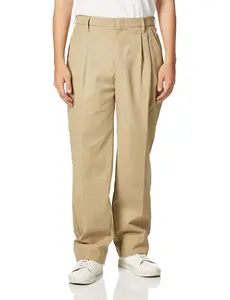 Red Kap mens Pleated Twill Slacks dress pants, Khaki, 34W x 32L US