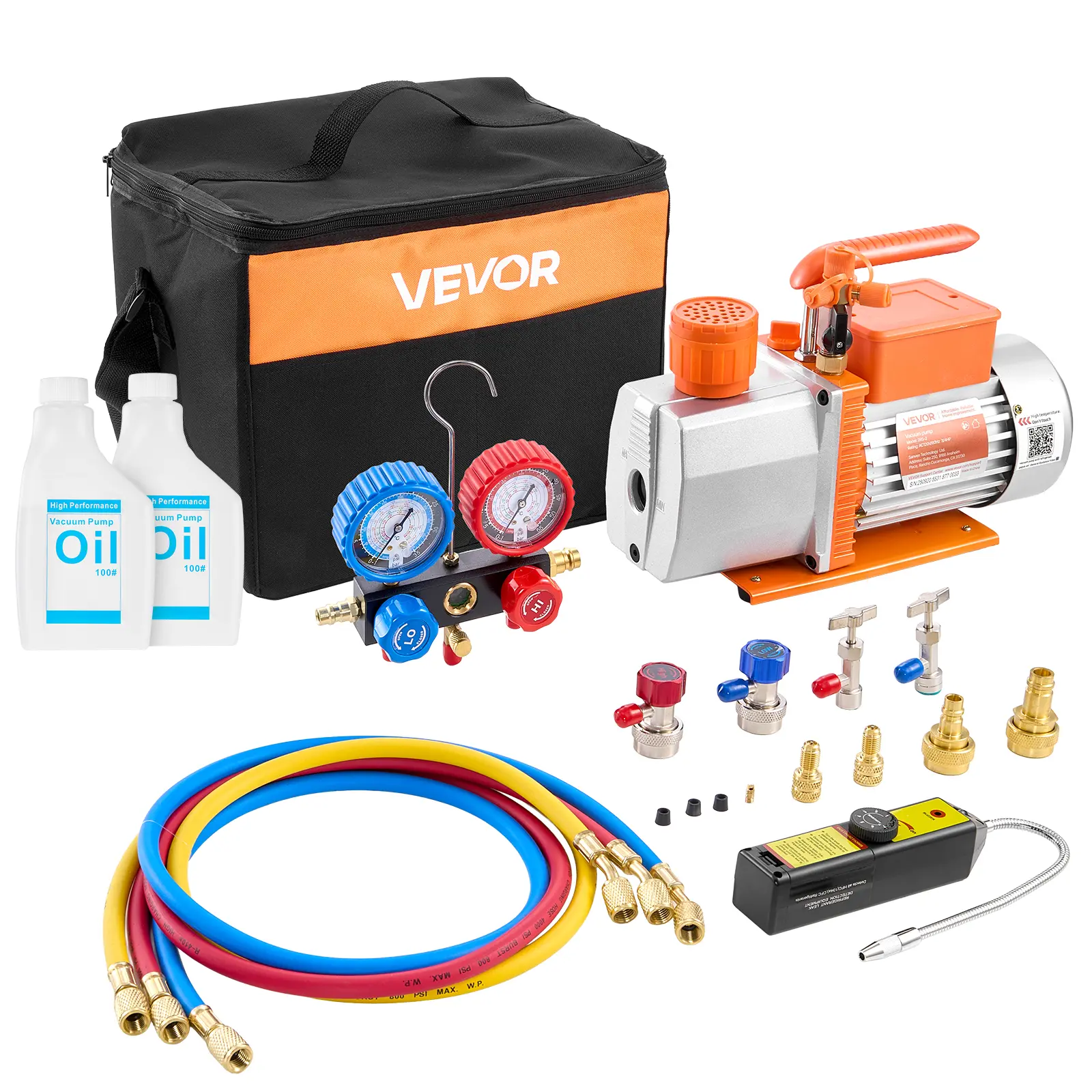 【summerfinds】VEVOR AC Vacuum Pump and Gauge Set, 7 CFM 3/4 HP, Two Stage Rotary Vane HVAC Vacuum Pump, A/C Manifold Gauge Kit, for R134a R22 R410a, with Leak Detector Carry Bag Hose, for Auto HVAC Air Conditioning