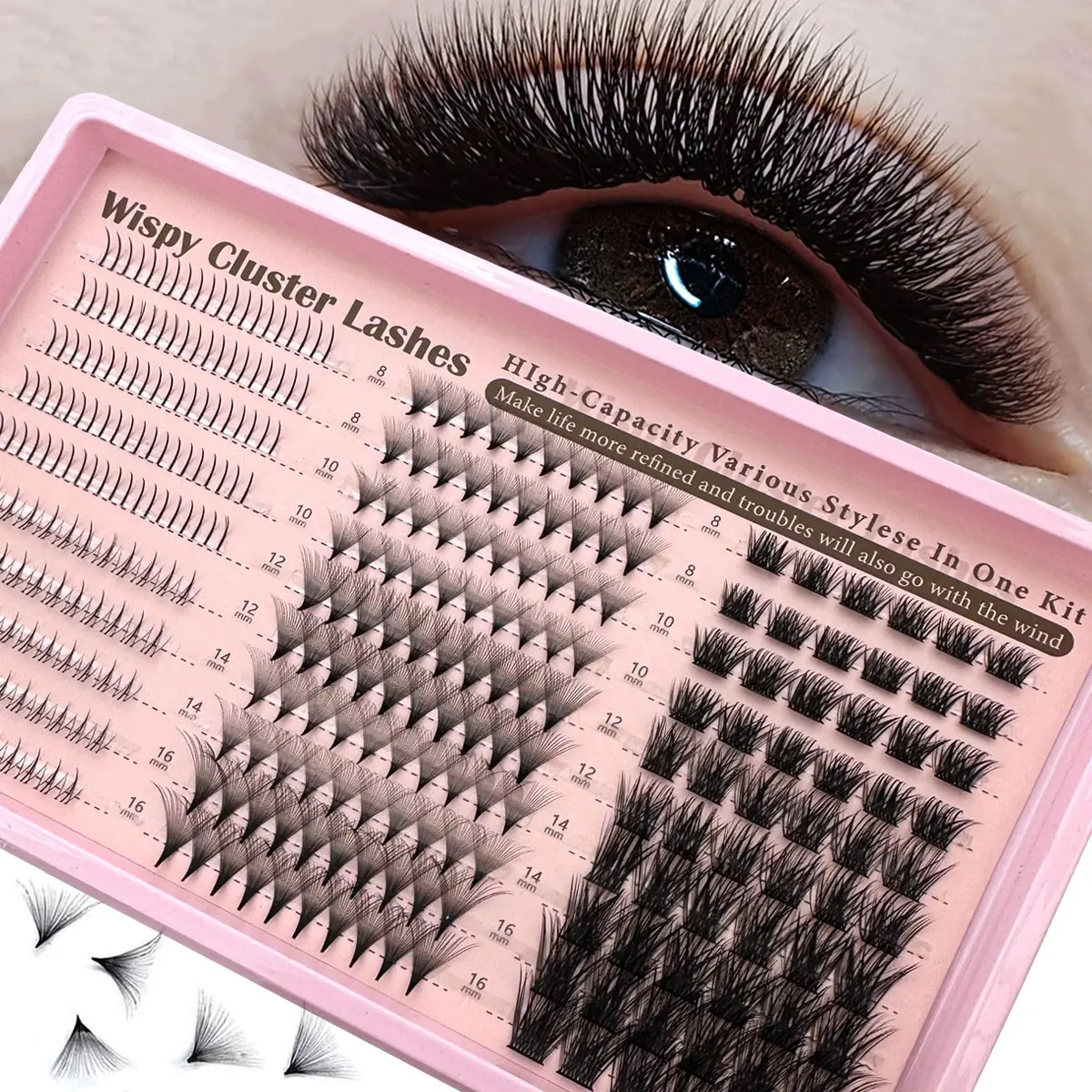 4 IN 1 Lash Clusters Long 8-16mm Lash Spikes Lower Eyelashes Reusable Bottom Lashes Eyelash Clusters Volume Individual Lashes DIY Spiky Lash Extension Manga Cluster Eyelash Extensions Mink Strips Lashes Thick