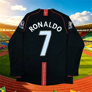 2007 2008 Away Retro Black No.7 Ronaldo Long Sleeve Soccer jersey