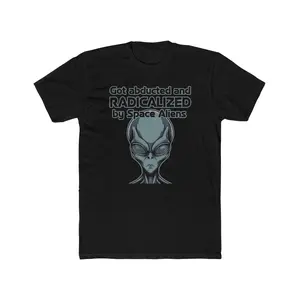 Menswear Casual Round Neck Short-Sleeve Cotton Crew Top - "Radicalized by Space Aliens" Graphic Tee
