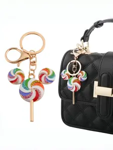 New Creative Fashion Candy Rhinestone Lollipop Keychain, Cute Colorful Metal Pendant, Trendy Sweet Gift for Girlfriend, Spring Bag Accessory