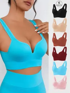 Women's Solid Color Push Up Bra & High Waist Panty Set, Breathable Comfortable Wireless Bra & Skin Friendly Knicker, Lingerie Set for Women, Casual Soft Panties