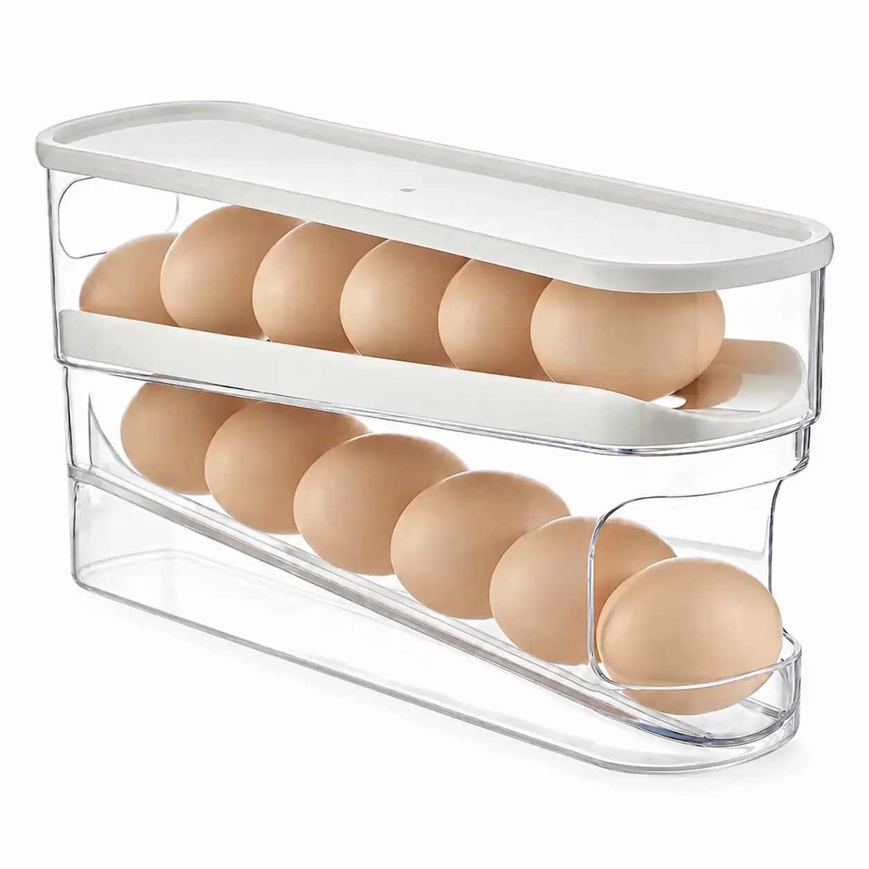 Refrigerator Automatic Rolling Egg Box, Space-Saving 12-Egg Holder with Easy Roll-Out Access, Durable Home Organizer for Daily Kitchen Use, All Seasons Storage Solution