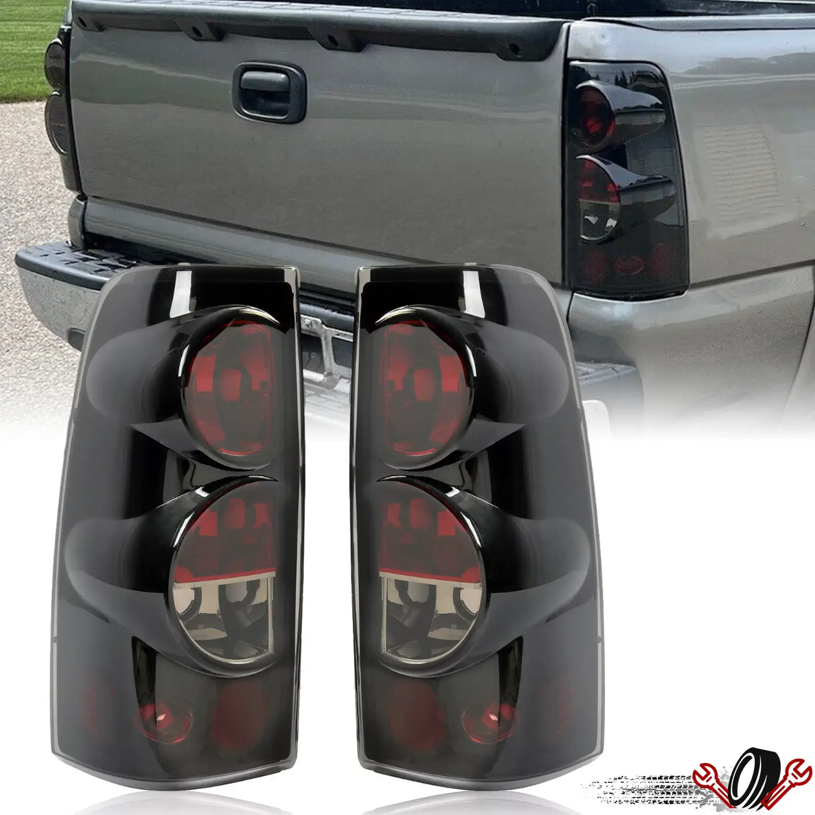 【Stock Up Deals】Tail Lights Brake Lamps Smoke Pair Fit For 1999-2006 Chevy Silverado 1500 2500 3500 Waterproof Dustproof Plug-N-Play,summervibes
